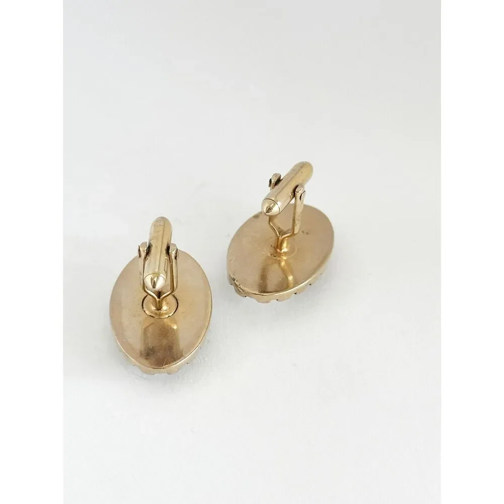 Vintage Fleur De Lis Mother of Pearl Gold Tone Cuff Links